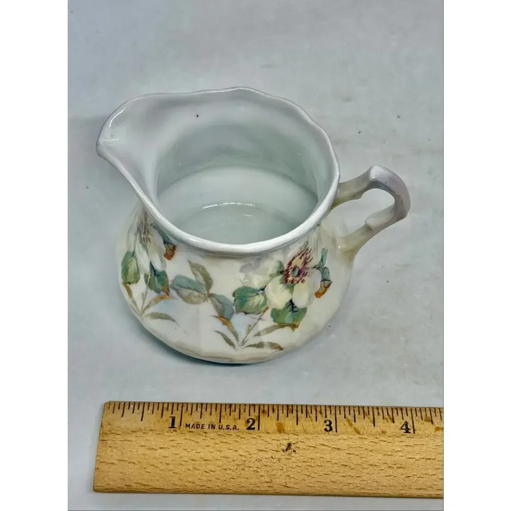 Vintage Bavarian Porcelain Creamer Hand-Painted Floral Body Red Germany Mark